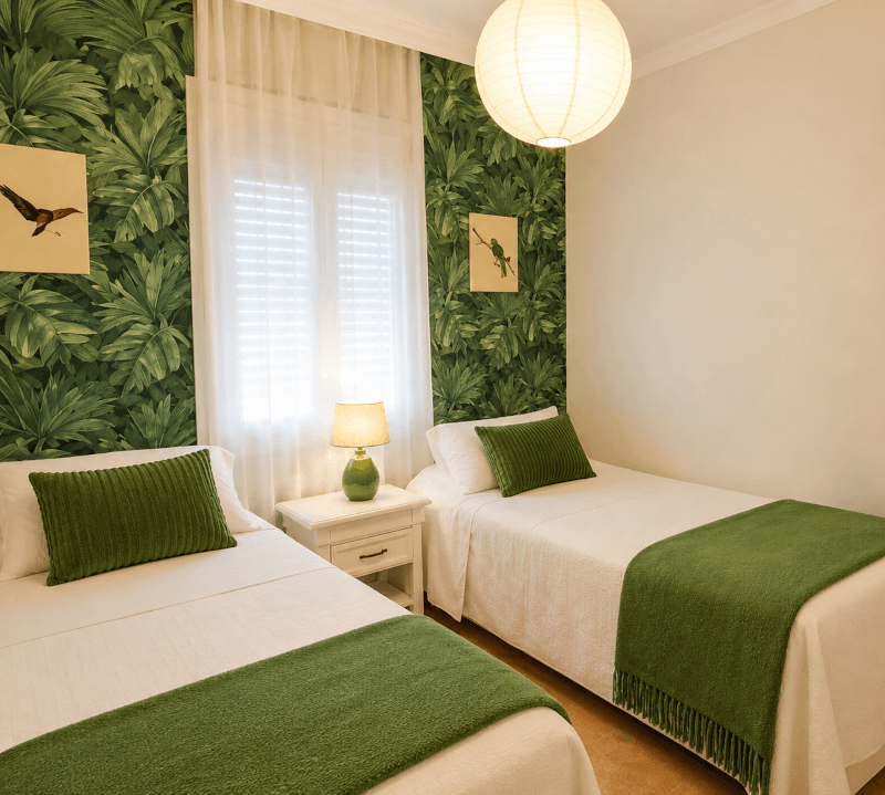 Fotografía de dos camas individuales en una habitación